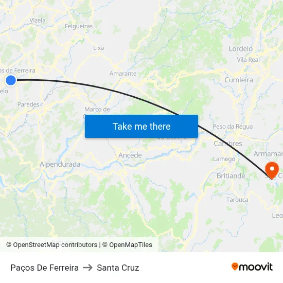Paços De Ferreira to Santa Cruz map