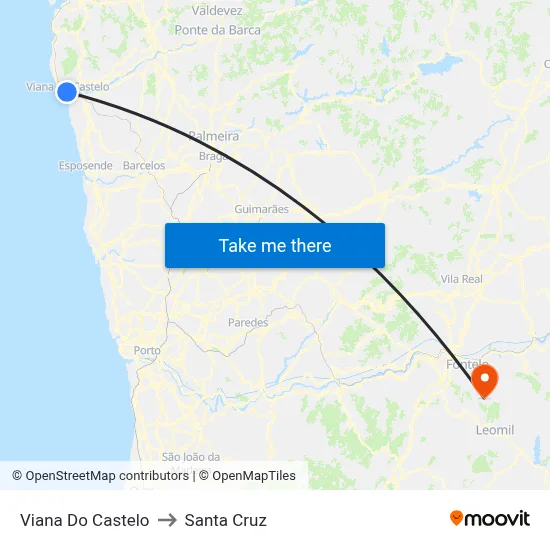 Viana Do Castelo to Santa Cruz map
