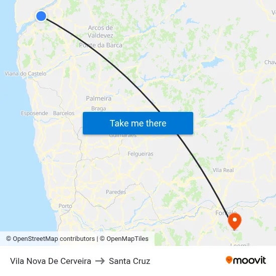 Vila Nova De Cerveira to Santa Cruz map