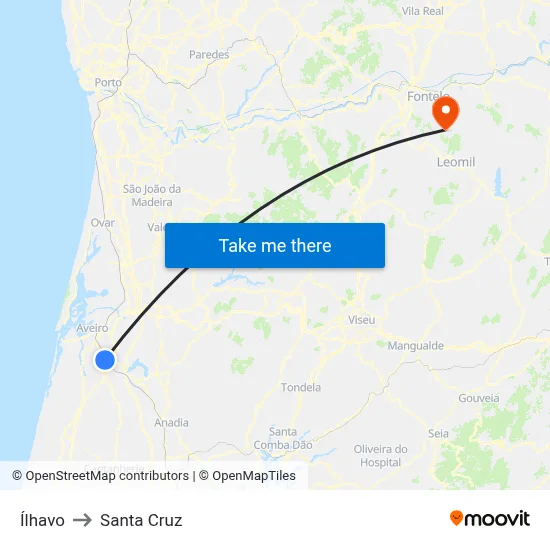 Ílhavo to Santa Cruz map