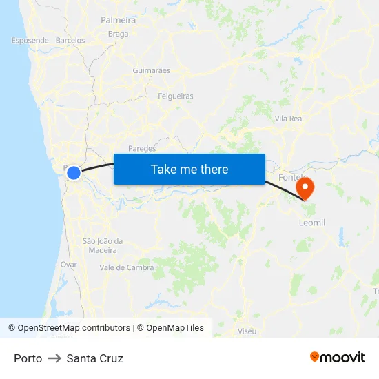 Porto to Santa Cruz map