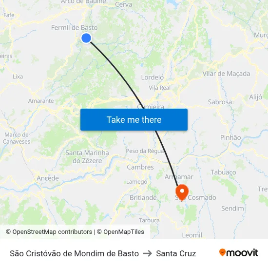 São Cristóvão de Mondim de Basto to Santa Cruz map