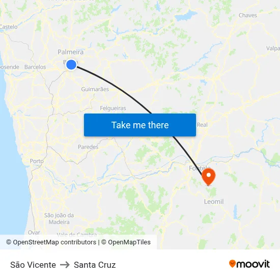 São Vicente to Santa Cruz map