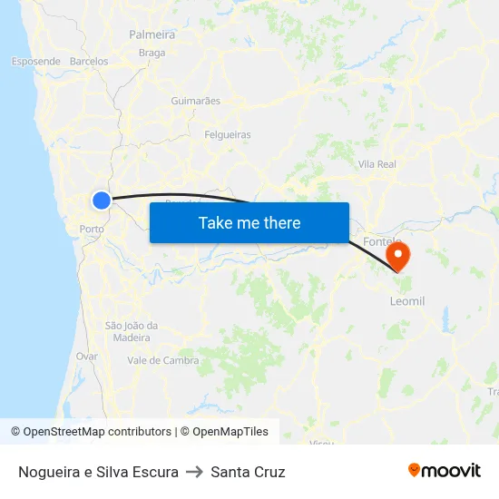 Nogueira e Silva Escura to Santa Cruz map