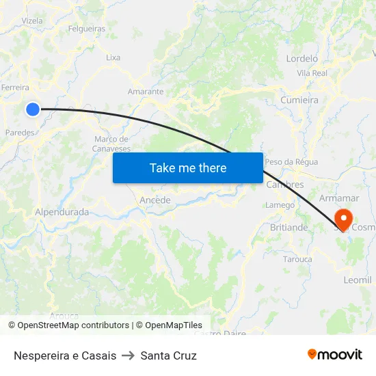 Nespereira e Casais to Santa Cruz map