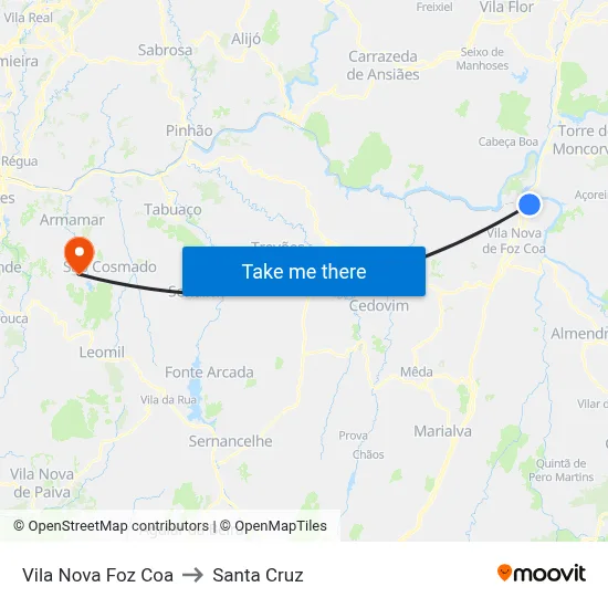 Vila Nova Foz Coa to Santa Cruz map