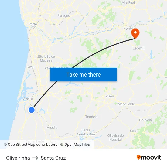 Oliveirinha to Santa Cruz map