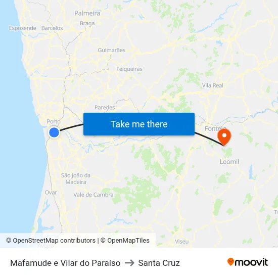 Mafamude e Vilar do Paraíso to Santa Cruz map