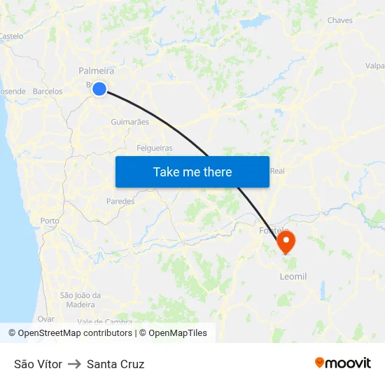 São Vítor to Santa Cruz map
