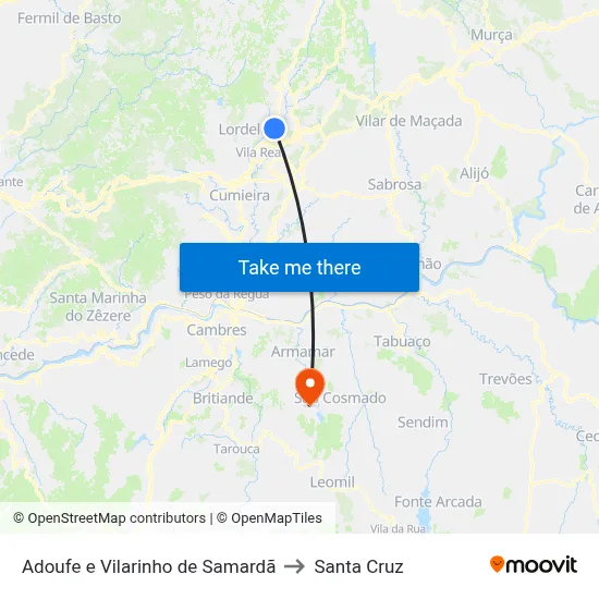 Adoufe e Vilarinho de Samardã to Santa Cruz map