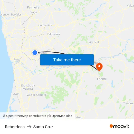 Rebordosa to Santa Cruz map
