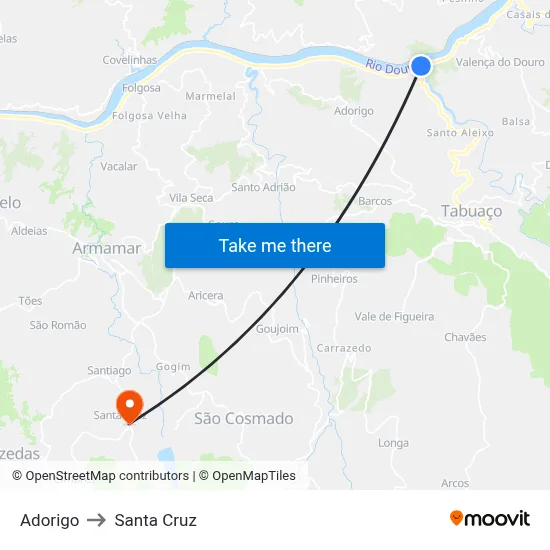 Adorigo to Santa Cruz map