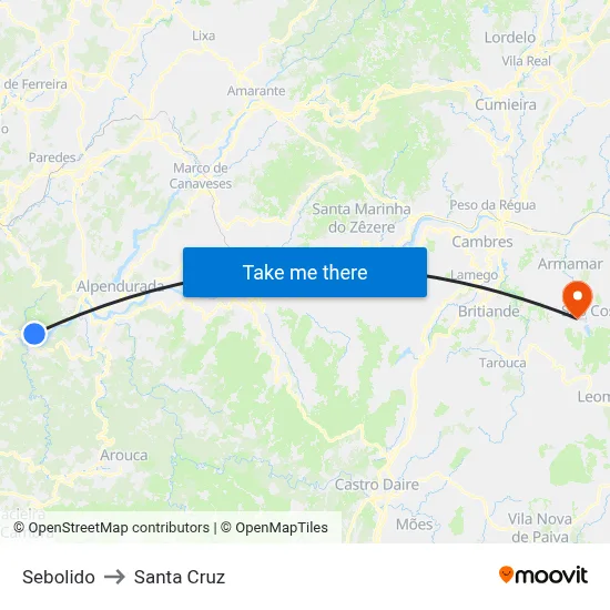 Sebolido to Santa Cruz map