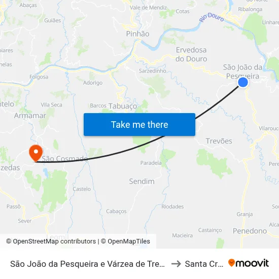 São João da Pesqueira e Várzea de Trevões to Santa Cruz map