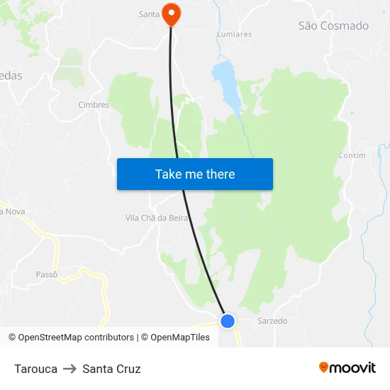 Tarouca to Santa Cruz map