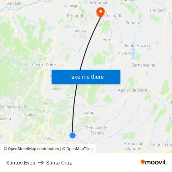 Santos Evos to Santa Cruz map