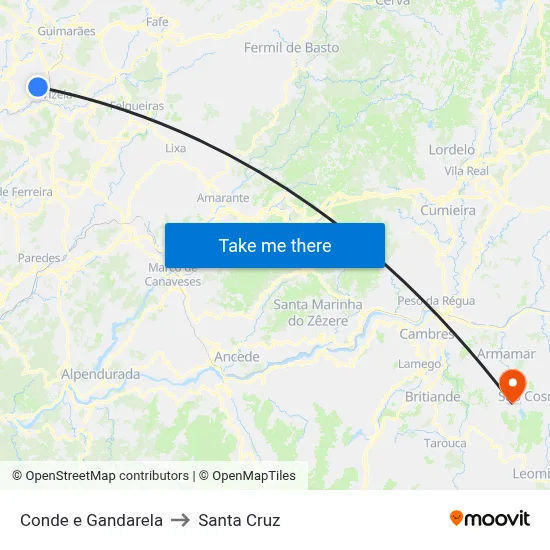 Conde e Gandarela to Santa Cruz map