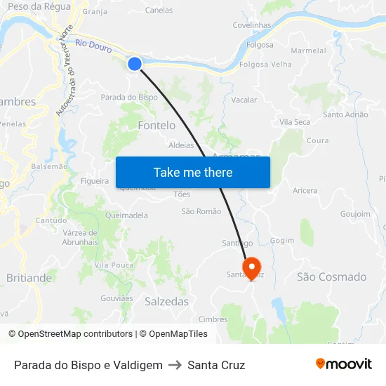 Parada do Bispo e Valdigem to Santa Cruz map