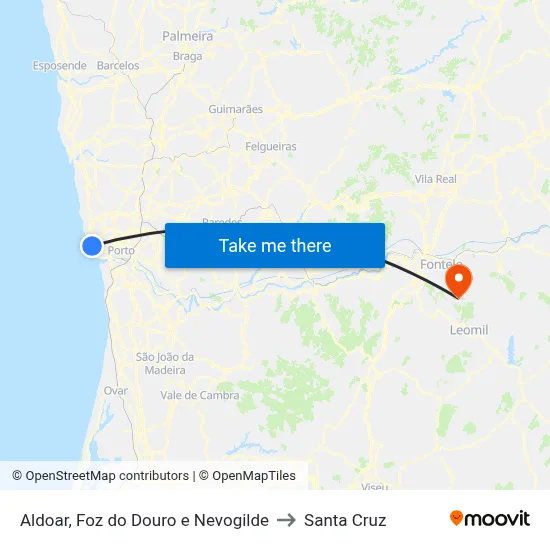 Aldoar, Foz do Douro e Nevogilde to Santa Cruz map