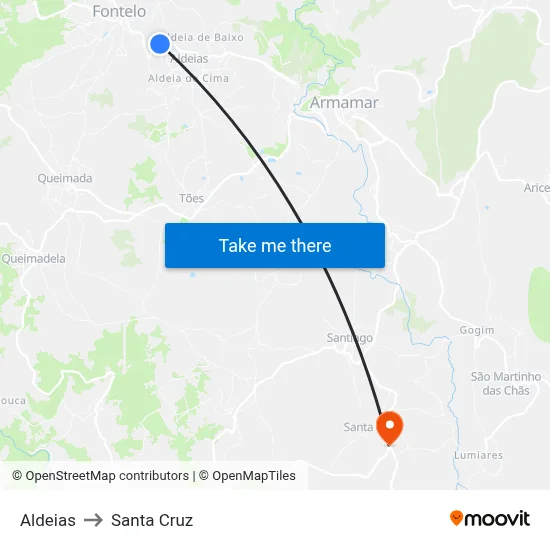 Aldeias to Santa Cruz map