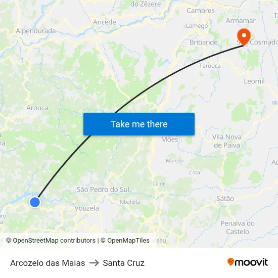 Arcozelo das Maias to Santa Cruz map