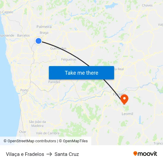 Vilaça e Fradelos to Santa Cruz map