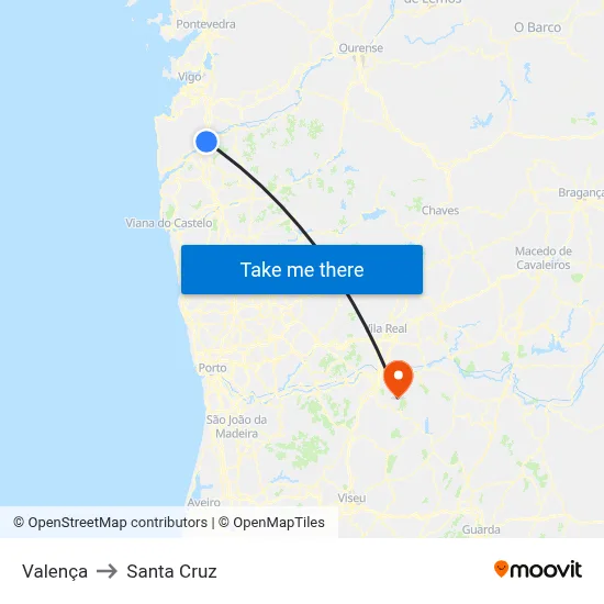 Valença to Santa Cruz map