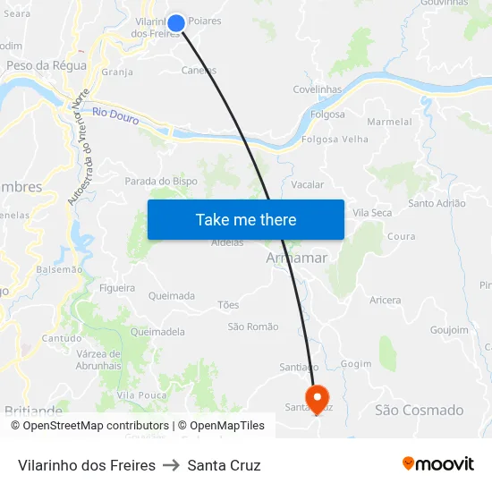 Vilarinho dos Freires to Santa Cruz map