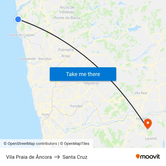 Vila Praia de Âncora to Santa Cruz map