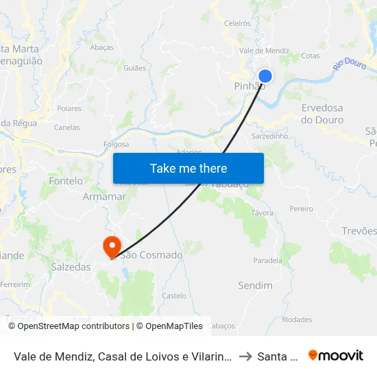 Vale de Mendiz, Casal de Loivos e Vilarinho de Cotas to Santa Cruz map