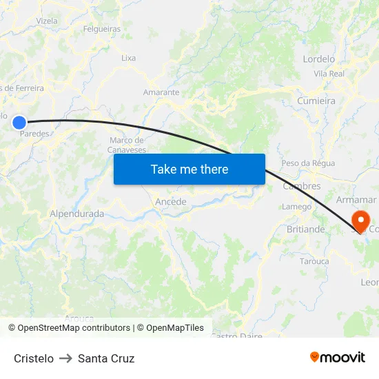 Cristelo to Santa Cruz map