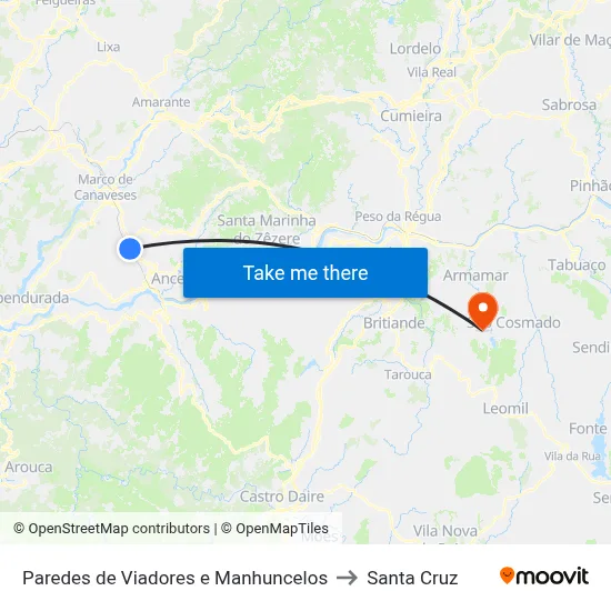 Paredes de Viadores e Manhuncelos to Santa Cruz map