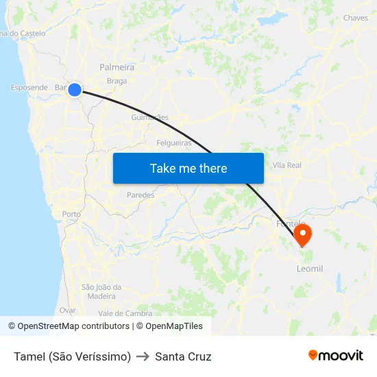 Tamel (São Veríssimo) to Santa Cruz map