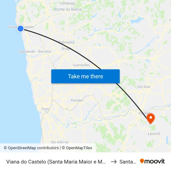 Viana do Castelo (Santa Maria Maior e Monserrate) e Meadela to Santa Cruz map
