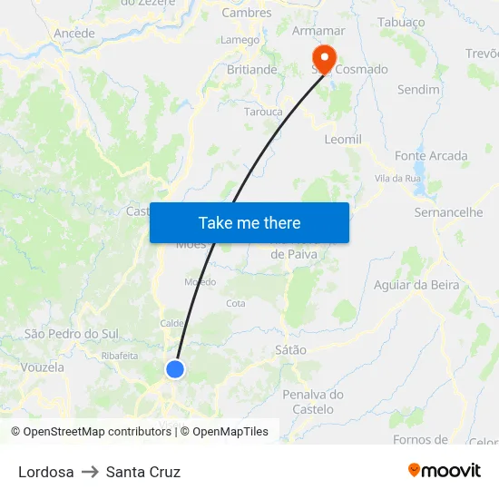 Lordosa to Santa Cruz map