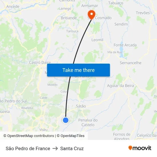 São Pedro de France to Santa Cruz map