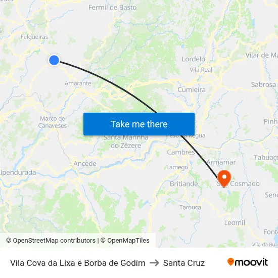 Vila Cova da Lixa e Borba de Godim to Santa Cruz map