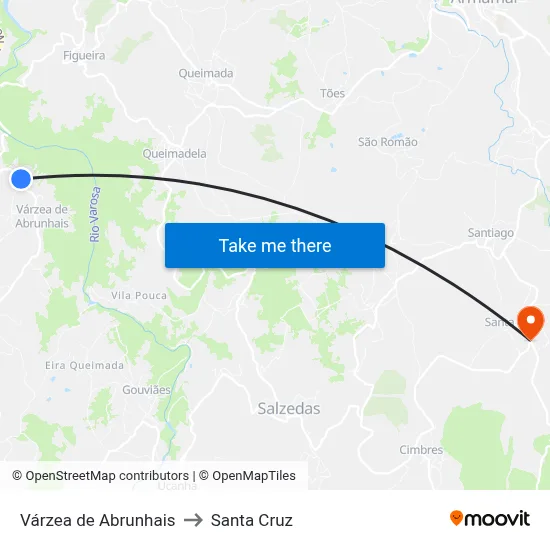 Várzea de Abrunhais to Santa Cruz map