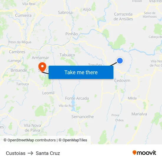 Custoias to Santa Cruz map