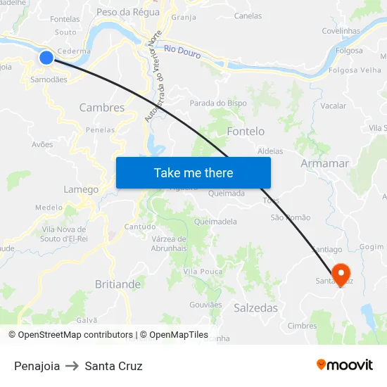 Penajoia to Santa Cruz map