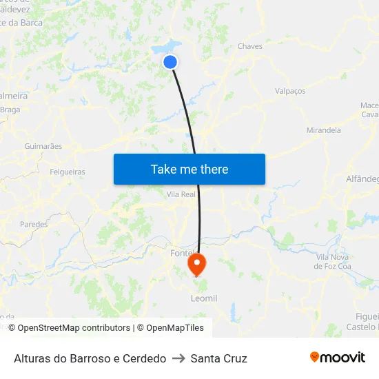 Alturas do Barroso e Cerdedo to Santa Cruz map