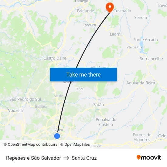 Repeses e São Salvador to Santa Cruz map