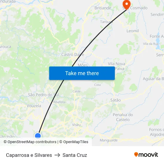 Caparrosa e Silvares to Santa Cruz map
