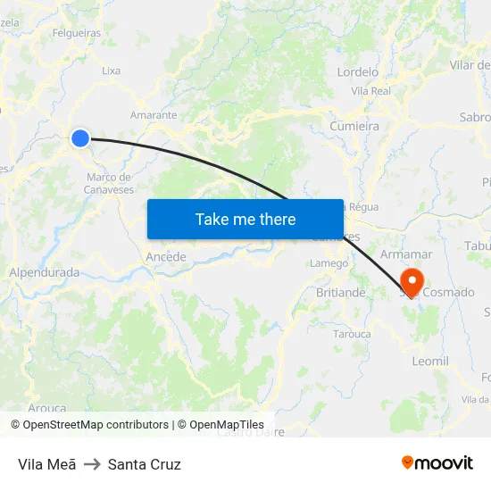 Vila Meã to Santa Cruz map