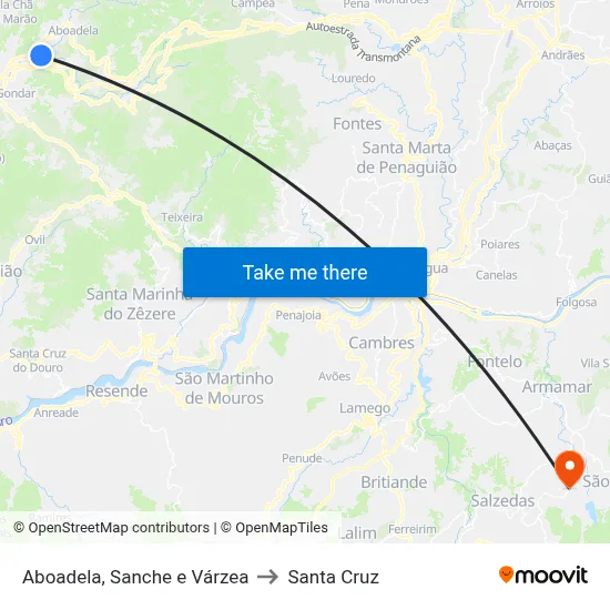 Aboadela, Sanche e Várzea to Santa Cruz map