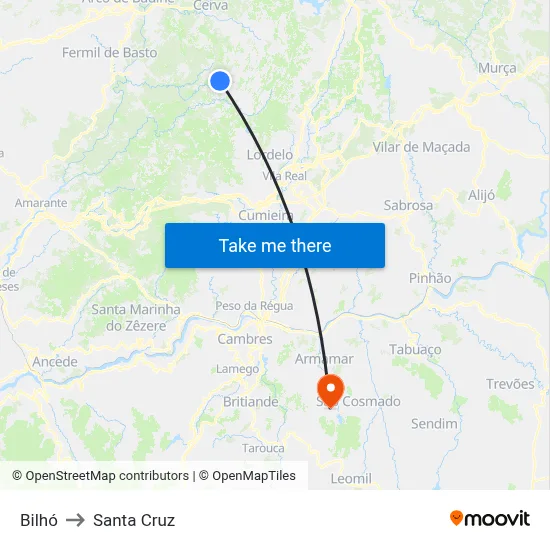 Bilhó to Santa Cruz map