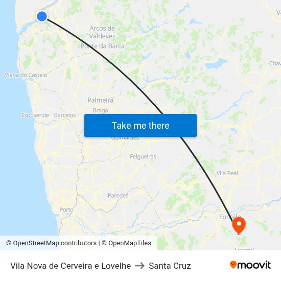 Vila Nova de Cerveira e Lovelhe to Santa Cruz map