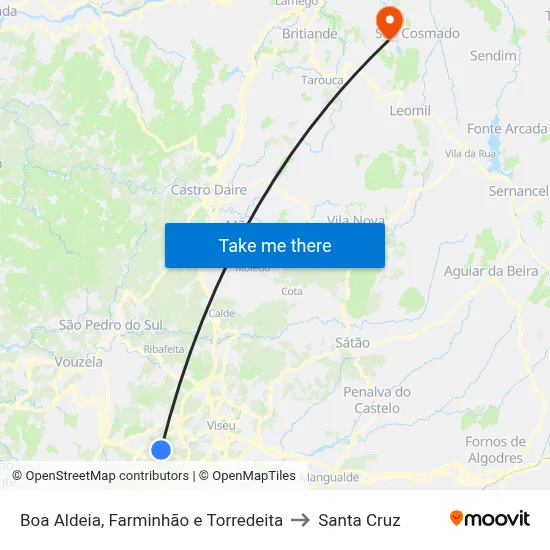 Boa Aldeia, Farminhão e Torredeita to Santa Cruz map