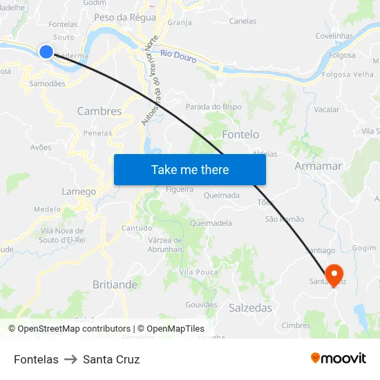 Fontelas to Santa Cruz map