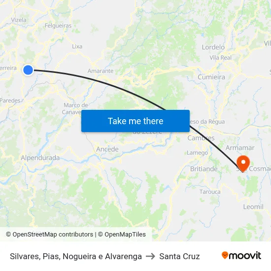 Silvares, Pias, Nogueira e Alvarenga to Santa Cruz map